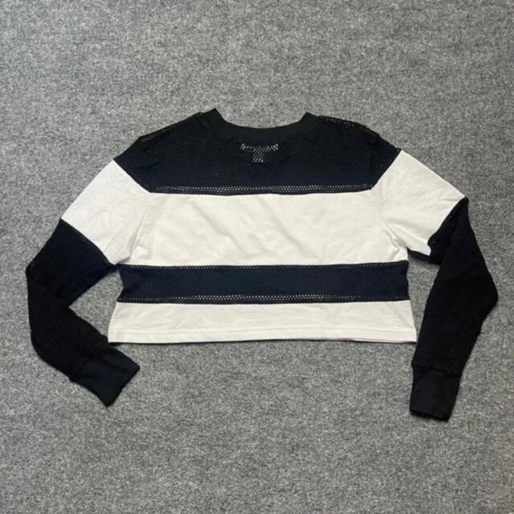 HLZBLZ Women Crop Top Boys Will Be Boys Black White Color Block Long Sleeve S - Picture 3 of 6